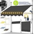 Tillvex - Klemmmarkise 150 cm Gelb/Weiß mit led mit Handkurbel Balkon Balkonmarkise ohne Bohren Markise UV-beständig & höhenverstellbar Sonnenschutz