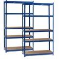 Set 2x Schwerlastregal blau 100x50x200cm, Steckregal, 5 Ablagen, 200kg/Ebene, Werkstattregal - blau - Wiltec