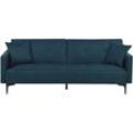 3-Sitzer Schlafsofa Seeblau Stoffbezug Gesteppt mit Schwarzen Metallbeinen 2 Kissen Retro Klappsofa Wohnzimmer Sofa mit Schlaffunktion