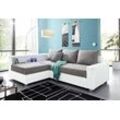 Ecksofa COLLECTION AB "Relax L-Form", grau (weiß, grau), B:223cm H:84cm T:91cm, Materialzusammensetzung Zierkissen: 100%Polyester, Struktur (100% Polyester), Microfaser PRIMABELLE (100% Polyester), Kunstleder SOFTLUX / Struktur (80% Polyester, 20% Acryl), Microfaser PRIMABELLE (100% Polyester) / Struktur (80% Polyester, 20% Acryl), Sofas, Ecksofa, inklusive Bettfunktion, Federkern, wahlweise mit R