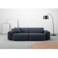 Big-Sofa ANDAS "Glimminge auch in Breitcord, Feincord + Easy care-Bezug" Sofas Gr. B/H/T: 254 cm x 71 cm x 101 cm, Easy care, blau (dunkelblau) XXL Sofas besondere Kedernähte Zierkissen