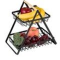 Obstkorb Etagere 2-stöckig, Obstschale für die Küche, moderner Metallkorb für Obst und Gemüse, Metall, schwarz - Relaxdays