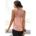 LASCANA Strandtop peach Gr. 32/34 für Damen. Hoch Geschlossener Ausschnitt und Spitze. Figurumspielend