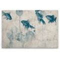 Leinwandbild Fisch 60 x 90 cm - Wandbild Tiere Blau Beige - Keilrahmen Natur Wohnzimmerdeko Wanddeko Wandgemälde