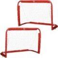 Homcom - Fußballtore, Fußballnetz, 2er Set Minitore, Faltbar, Stahl(Q195), Tetrolon, Rot, 90 x 36 x 60 cm