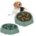 2 x Anti Schling Napf, Futternapf für Hunde, 500 ml, langsames Fressen, Hundenapf spülmaschinenfest, Tiernapf, grün