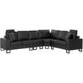 Ecksofa Schwarz Echtleder L-Förmig Linksseitig mit Höhenverstellbaren Kopfstützen Metallgestell Silber Modern Luxuriös Wohnzimmer Ledersofa