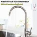 Lonheo - Niederdruck Wasserhahn Küche Armatur aus Edelstahl, 360° Schwenkbar Küche Mischbatterie Einhebelmischer für Kaltwasser und einen