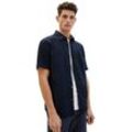 TOM TAILOR Kurzarmhemd Kurzarm Hemd mit Leinen Regular Freizeit Kent Kragen Design Shirt 7362 in Blau, blau|schwarz