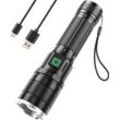 MODFU LED Taschenlampe Superhelle Klein LED Taschenlampen Mini Torch Handlampe 800 Lumen (Zoombare Taktische Taschenlampe Aluminium mit 18650-Lithiumbatterie, 1-St., 3 Lichtmodi und Langer Betriebsdauer USB Aufladbar IP65 Wasserdicht), für Camping Wandern Outdoor Notfälle Abenteuerurlaub Bergsteigen usw, schwarz