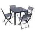 Glastischset Bistroset Balkonset aus Aluminium mit 4 Stühlen & 1 Glastisch, 5-teilig