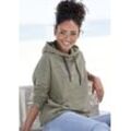 Kapuzensweatshirt ELBSAND "Dea" Gr. L (40), grün (khaki) Damen Sweatshirts Hoodie mit Logodruck vorne