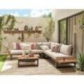 Bestmobilier - Salome - gartenmöbel set für 5 personen + tisch - modular - holz, metall und beigefarbene kissen - bois / beige - Bois / Beige