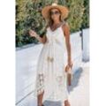 Cupshe Strandkleid Ditsy Slip-Kleid mit V-Ausschnitt und Schnürung Rüsche, Reißverschluss, Verstellbare Träger, weiß