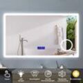 Badspiegel mit Beleuchtung Badezimmerspiegel Wandspiegel Lichtspiegel 100 x 60 cm Beschlagfrei Bluetooth 3 Lichtfarben Dimmbar Kosmetikspiegel led