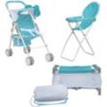 Teamson Kids - Olivias Little World 3-in-1-Puppen-Kinderwagen, Puppenhochstuhl und Kinderbett-Set Rosa OL-00013 - Blau