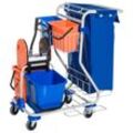 Putzwagen Reinigungswagen 4 Fahreimer Wischwagen Systemwagen mit Rollen Blau Orange 93 x 70 x 97 cm