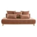 Sofa aus terracottafarbenem Stoff mit Samteffekt und hellem Holz 3-Sitzer B200 cm ODEON