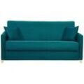 Skandinavische Schlafcouch entenblau aus hellem Holz mit Matratze 18 cm 3-Sitzer SKANDY