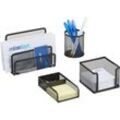 Relaxdays - Schreibtisch Organizer Set 4-teilig, Mesh Metall Zubehör mit Briefablage, Stiftehalter und Zettelbox, schwarz