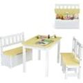 COSTWAY Ensemble Table et Chaises pour Enfants, Table et 2 Chaises et 1 Banc avec Espace de Rangement en Bois (Naturel)