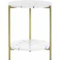 Beistelltisch Weiß MDF-Platte Marmor Optik Rund 40 cm mit Goldenem Metallgestell Regal Modern Glamour Stil Sofatisch Wohnzimmer Salon Möbel