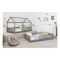 TiCAA 2 in 1 TiCAA Hausbett Bodenbett wandelbar mit abnehmbaren Dach Duo 90x200 cm, 100x200 cm, 120x200 cm, 140x200 für Jungen & Mädchen, inkl. Rolllattenrost, Rausfallschutz variabel, Montessori Bett weiß aus Kiefer Massivholz