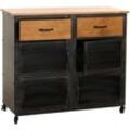 Kommode HHG 081, Schrank, Rollen 2 Schubladen, 3D-Struktur Industrial Retro Metall Holz 90x100x40cm schwarz, natur