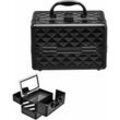 Schminkkoffer Beauty Case Kosmetikkoffer, Schmuckkoffer 23 x 15 x 18cm, Friseurkoffer mit Spiegel, Multikoffer Damen Schwarz - Costway