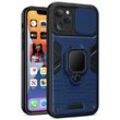 Handy Hülle mit Kameraschutz Panzerhülle Stoßfest Bumper Cover Outdoor Hülle mit Ring Magnet Halter kompatibel mit iPhone 13 blau