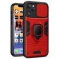 Handy Hülle mit Kameraschutz Panzerhülle Stoßfest Bumper Cover Outdoor Hülle mit Ring Magnet Halter kompatibel mit Xiaomi Redmi Note 10s rot