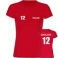 multifanshop® Damen T-Shirt - England - Trikot 12 - Druck weiß