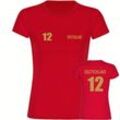 multifanshop® Damen T-Shirt - Deutschland - Trikot 12 Gold - Druck gold metallic