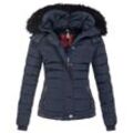 Steppjacke NAVAHOO "Chloe", Damen, Gr. L (40), blau (navy), Obermaterial: 100% Polyester; Innenmaterial: 100% Polyester; Futter: 100% Polyester; Kunstfell: 90% Polyacryl, 10% Polyester, Jacken, hochwertige Winterjacke mit abnehmbarer Kapuze