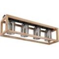 Deckenlampe Esstisch Retro Deckenleuchte rustikal Landhaus Deckenlampe Wohnzimmer Holz, MDF Glas rauch Metall, 4 Flammig E27, LxBxH 75x20x22,5 cm