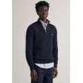 Troyer GANT "COTTON PIQUE HALF ZIP" Gr. 4XL, blau (evening blau), Herren, Strick, Obermaterial: 100% Baumwolle, unifarben, Pullover, mit Piqué-Struktur