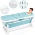 SWANEW Mobile Faltbare Badewanne Erwachsene Spa Sauna Beweglich Bathtub mit Abdeckung Blau 128cm