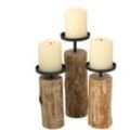 Eukalyptus Kerzenhalter 3er Set - 24 / 19 / 15 cm - Holz Kerzen Ständer mit Metall Haltern