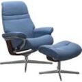 Relaxsessel STRESSLESS "Sunrise", blau (lazuli blau), B:79cm H:103cm T:73cm, Sessel, mit Cross Base, Größe S, M & L, Holzakzent Braun