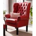 Sessel HOME AFFAIRE "Bedford Ohrensessel Chesterfield", rot, B:83cm H:113cm T:94cm, NaturLEDER (echtes Rindsleder), Luxus-Microfaser Lederoptik (100% Polyester), Sessel, Einzelsessel Ledersessel, mit aufwendiger Knopfheftung und geschwungenen Armlehnen