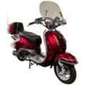 Motorroller ALPHA MOTORS "Retro Firenze Limited" & Mofas rot (weinrot) Motorroller mit Lenkerschloss und Windschild