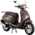 Mofaroller ALPHA MOTORS "Cappucino 50 ccm 25 km/h EURO 5 mattbraun", braun (braun, braun), Motorroller & MofasB:69cm H:118cm L:190cm, LED-Leiste vorne und hinten, mit USB-Anschluss und Lenkerschloss, B:69cm H:118cm L:190cm