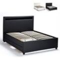 Llb Living Life Bed - Komplett Groß Einzelbett Lattenrost Led-Kopfende Schubladen 120x190 cm Geneva Farbe: Schwarz