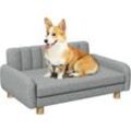 Pawhut - Hundesofa Haustiersofa Hundecouch Hundebett mit weichem Kissen, Erhöhter Hundesessel für mittelgroße Hunde, Leinenimitat, Grau, 94 x 61 x 40