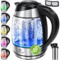 1.8L Edelstahl Wasserkocher 2200W Glaswasserkocher Warmhaltefunktion Schwarz - Schwarz - Kesser