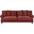 3-Sitzer Sofa Rot Stoffbezug mit Mehreren Kissen Holzbeine Dicke Sitzkissen Freistellbar Modern Retro Design Wohnzimmer Polstersofa