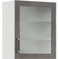 Glashängeschrank IMPULS KÜCHEN ""Prag", Breite/Höhe: 50 oder 60/72,3 cm", grau (beton, optik schiefer dunkelgrau), Schränke, B/H/T: 60cm x 72,3cm x 34,2cm, Türanschlag rechts, vormontiert, mit Glasdrehtür, mit verstellbarem Glasfachboden