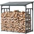 holz4home® Kaminholzregal Metall für Außen I Anthrazit Pulverbeschichtet I inkl. Ofenhandschuh M (1.4RM 2SRM)