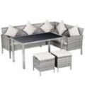 5-tlg. Gartenmöbel Set Rattan Sitzgruppe mit Fußhocker Metall Grau 134 x 60 x 75 cm