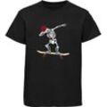 MyDesign24 T-Shirt Kinder Print Shirt - Dab tanzender Skelett Skateboarder Bedrucktes Jungen und Mädchen Skater T-Shirt, i519, schwarz